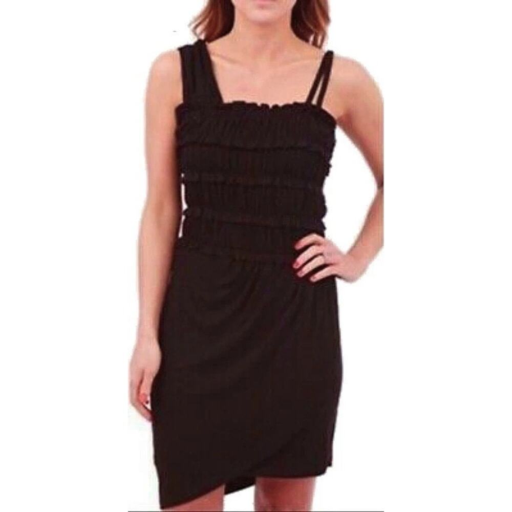 Anthropologie Leifnotes French Frappe Ruffle Faux Wrap Mini Dress Lined S Black